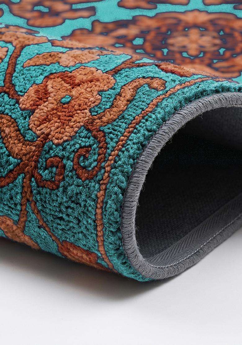 Saffron Rugs Hand Tufted Turquoise Blue Floral Oriental Square Wool Area Rug - Indya