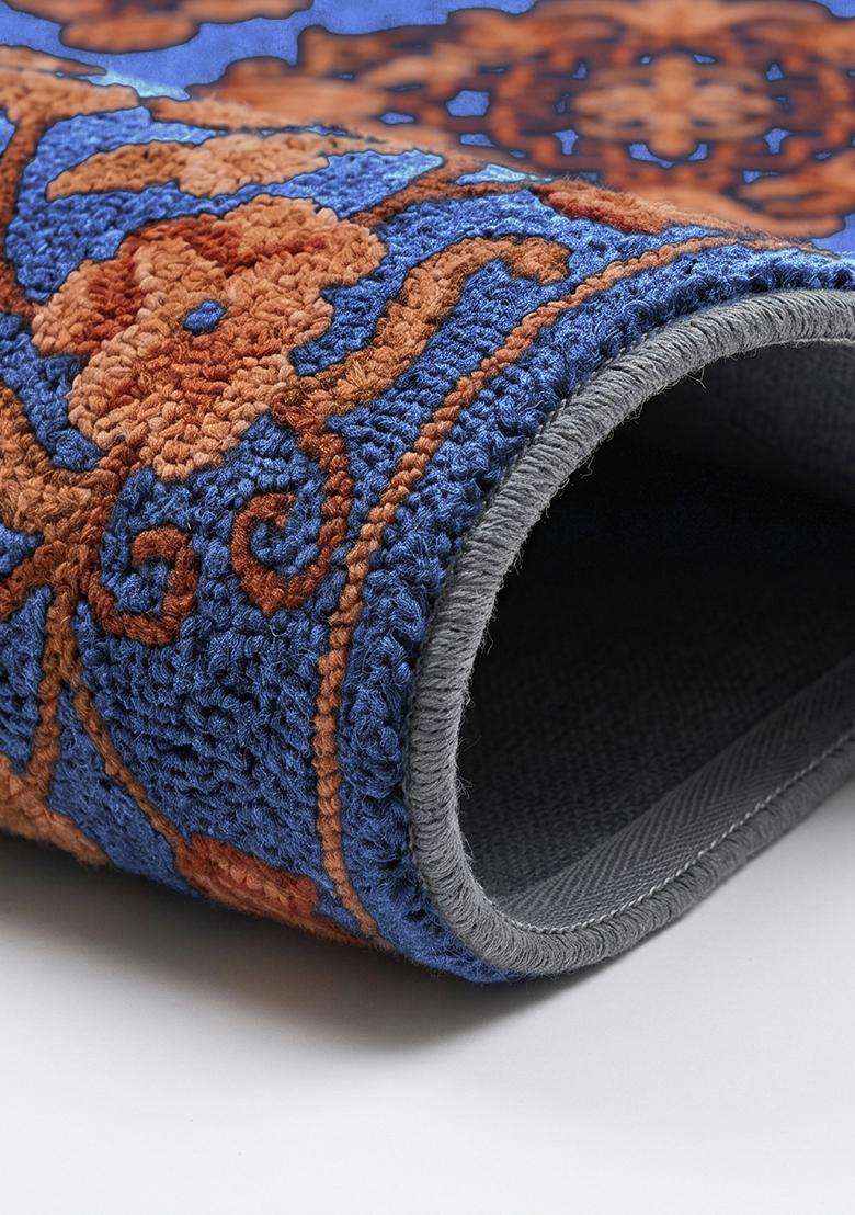 Saffron Rugs Hand Tufted Royal Blue Floral Oriental Square Wool Area Rug - Indya
