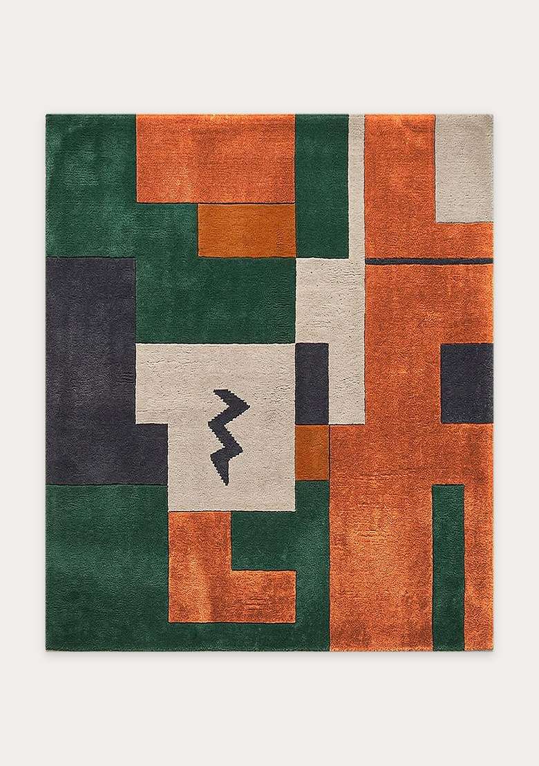 Saffron Rugs Burnt Orange Contemporary Geometric Hand Tufted Wool Square Rug - Indya