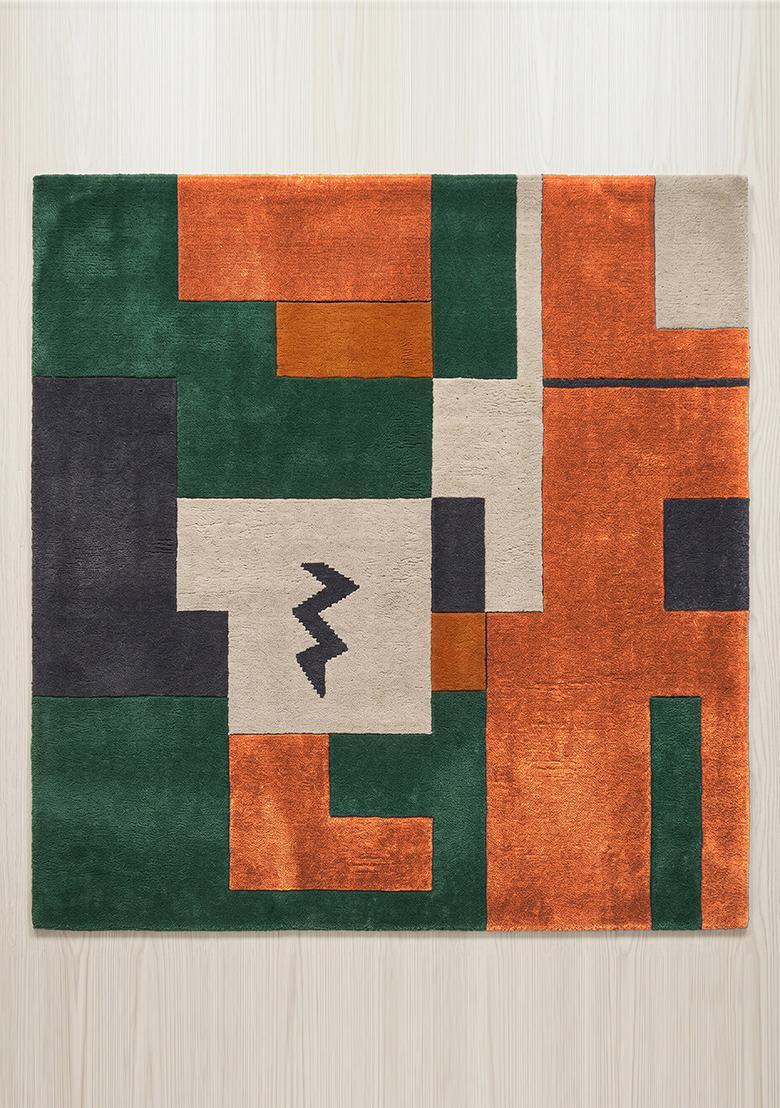 Saffron Rugs Hand Tufted Burnt Orange Geometric Contemporary Square Wool Area Rug - Indya