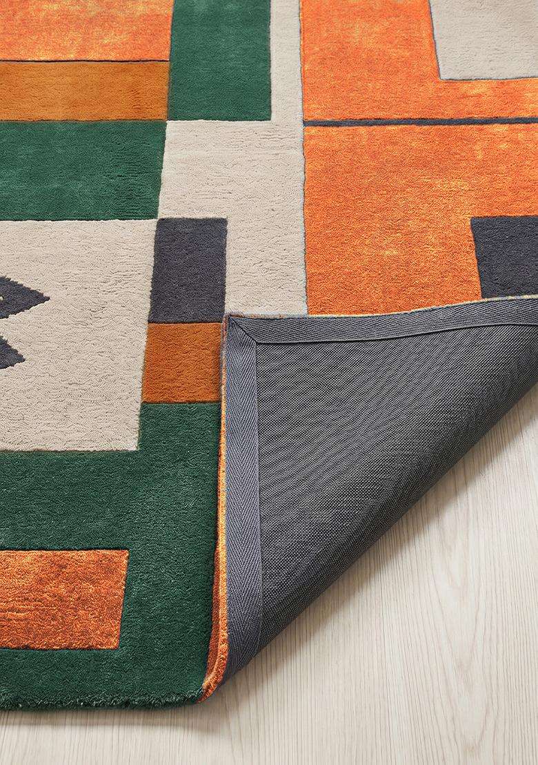 Saffron Rugs Burnt Orange Contemporary Geometric Hand Tufted Wool Square Rug - Indya