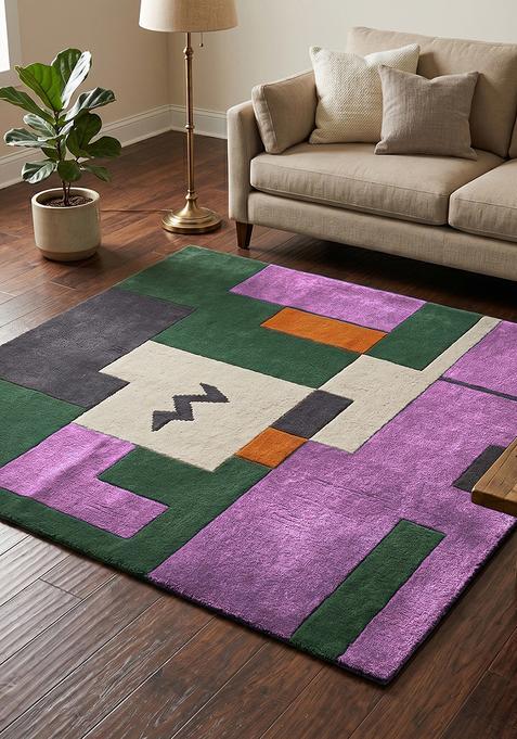 Saffron Rugs Hand Tufted Orchid Purple Geometric Contemporary Square Wool Area Rug