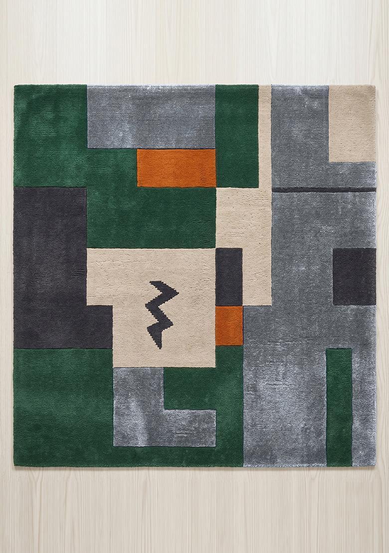 Saffron Rugs Hand Tufted Grey Geometric Contemporary Square Wool Area Rug - Indya