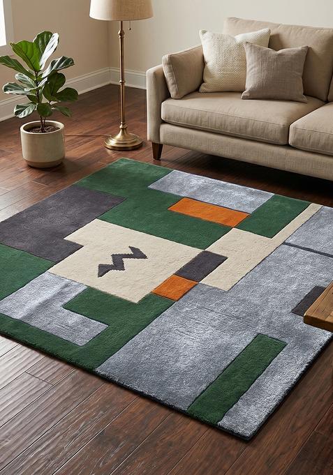 Saffron Rugs Hand Tufted Grey Geometric Contemporary Square Wool Area Rug