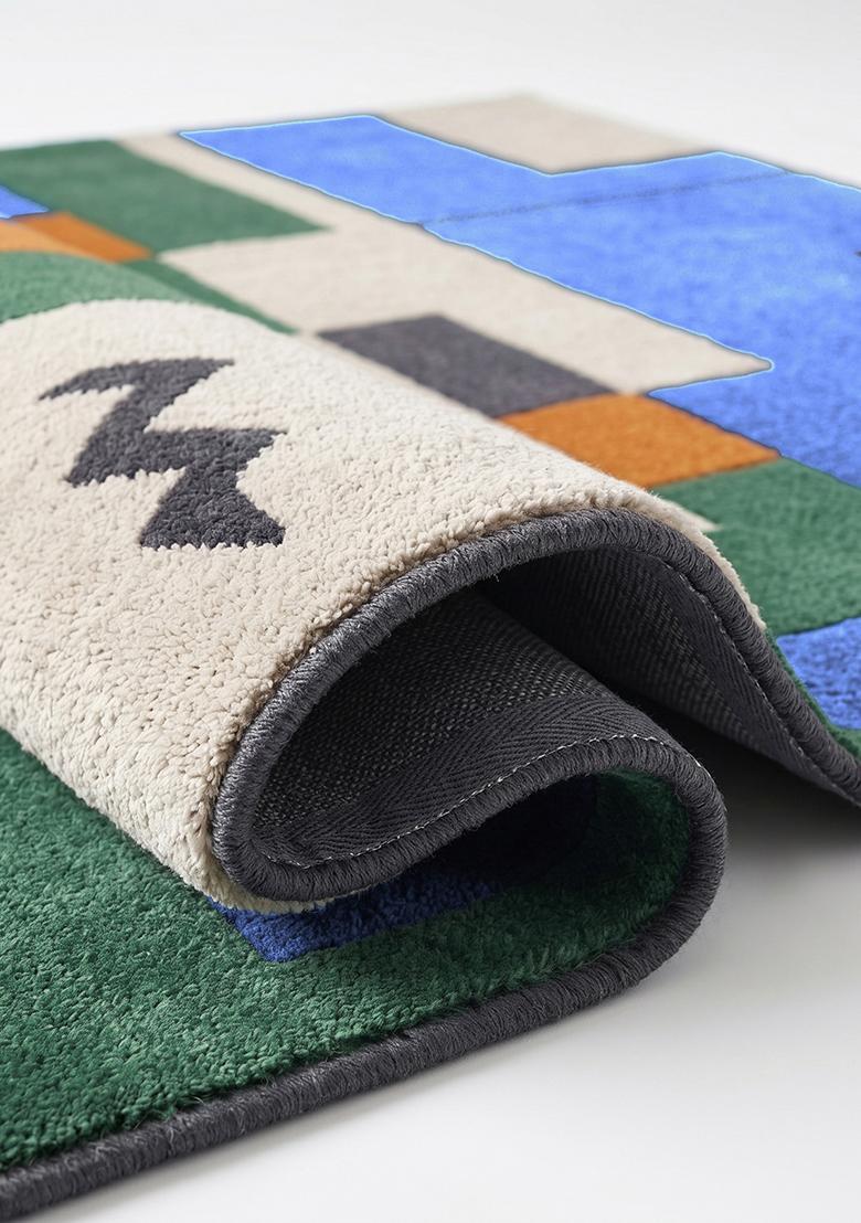 Saffron Rugs Hand Tufted Royal Blue Geometric Contemporary Square Wool Area Rug - Indya