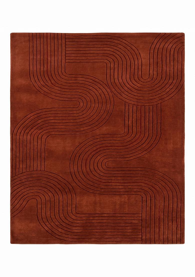 Saffron Rugs Hand Tufted Rust Brown Swirls Mid-Century Modern Rectangular Wool Area Rug - Indya