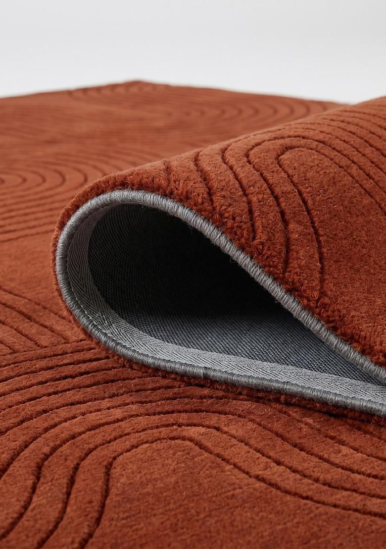 Saffron Rugs Hand Tufted Rust Brown Swirls Mid-Century Modern Rectangular Wool Area Rug - Indya