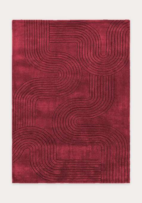 100% Wool Handmade Wine Red Rug | Mid Century Modern Swirls Carpet With Cotton Backing For Living Room | Bedroom