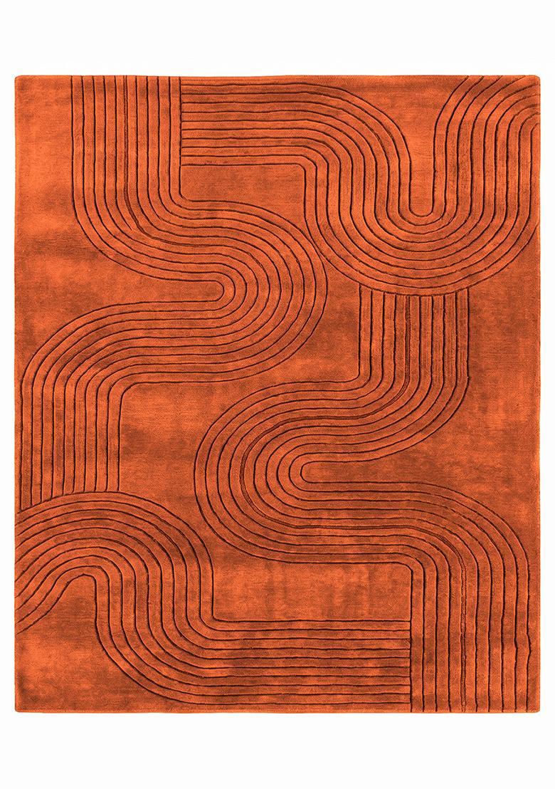 Saffron Rugs Hand Tufted Burnt Orange Swirls Mid-Century Modern Rectangular Wool Area Rug - Indya