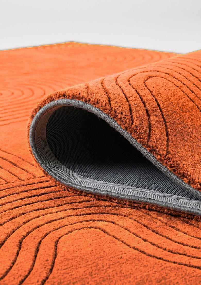 Saffron Rugs Hand Tufted Burnt Orange Swirls Mid-Century Modern Rectangular Wool Area Rug - Indya
