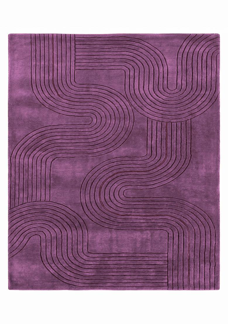 Saffron Rugs Hand Tufted Amethyst Purple Swirls Mid-Century Modern Rectangular Wool Area Rug - Indya