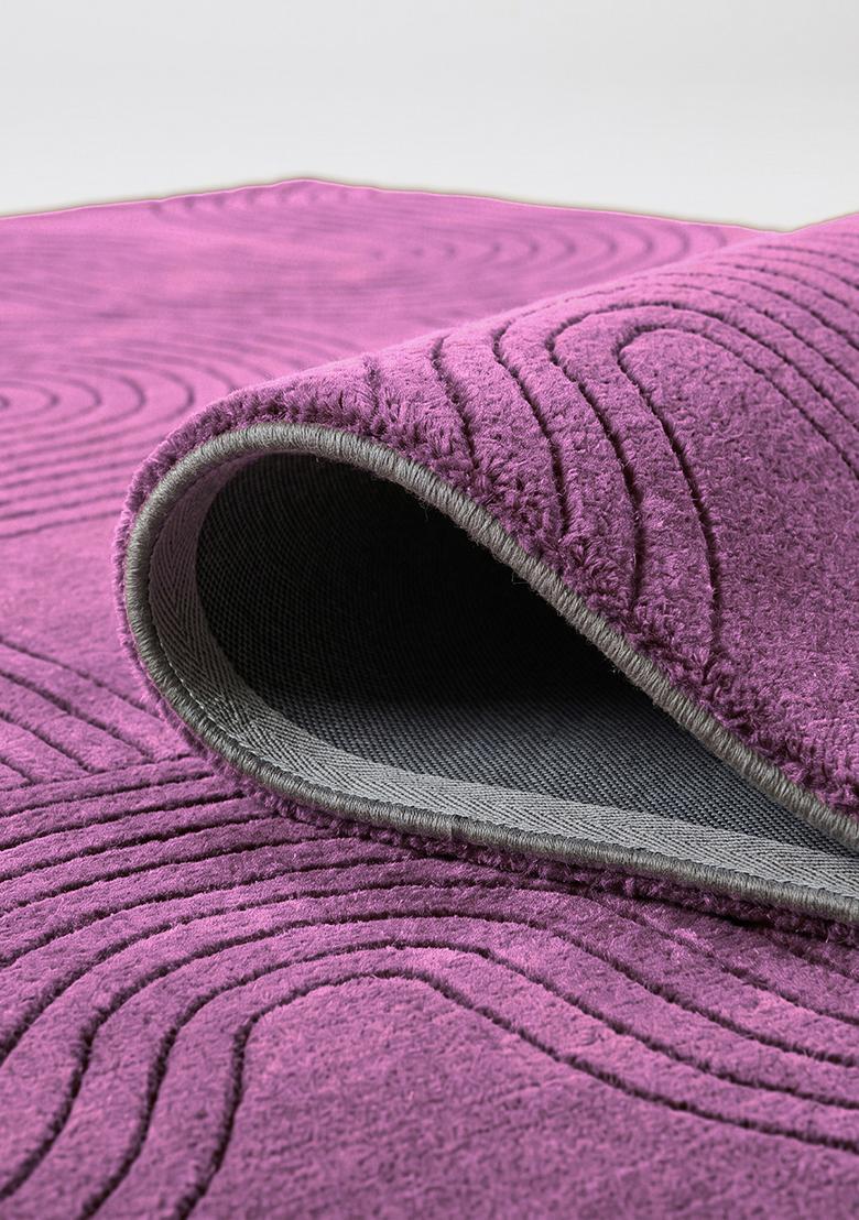 Saffron Rugs Hand Tufted Amethyst Purple Swirls Mid-Century Modern Rectangular Wool Area Rug - Indya