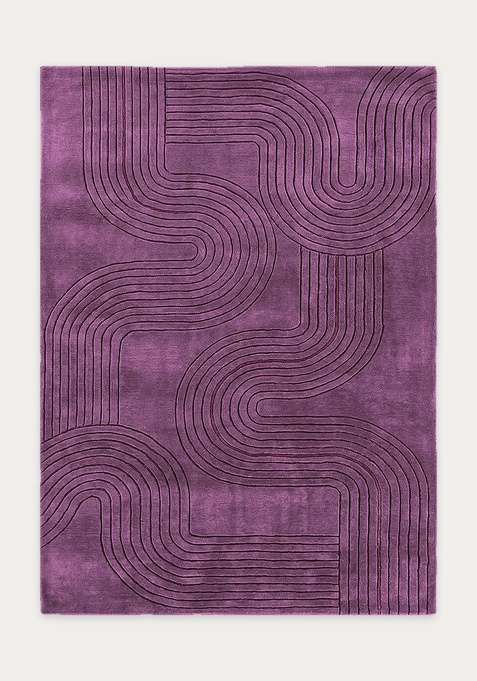100% Wool Handmade Amethyst Purple Rug | Mid Century Modern Swirls Carpet With Cotton Backing For Living Room | Bedroom