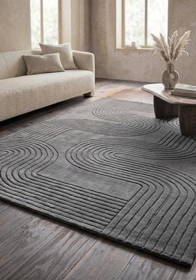 Saffron Rugs Hand Tufted Grey Swirls Mid-Century Modern Rectangular Wool Area Rug