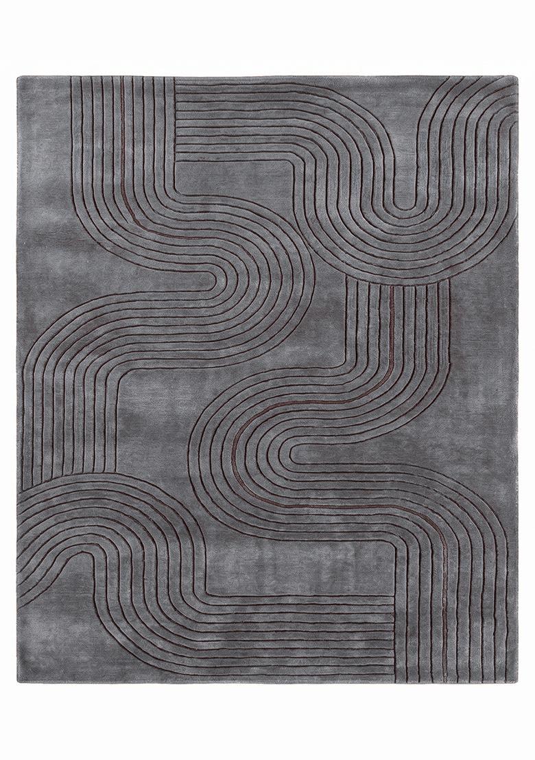 Saffron Rugs Hand Tufted Grey Swirls Mid-Century Modern Rectangular Wool Area Rug - Indya