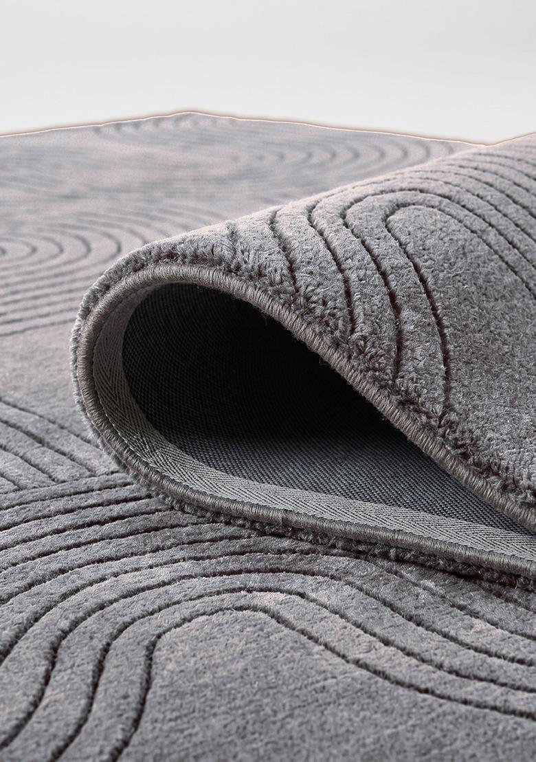 Saffron Rugs Hand Tufted Grey Swirls Mid-Century Modern Rectangular Wool Area Rug - Indya