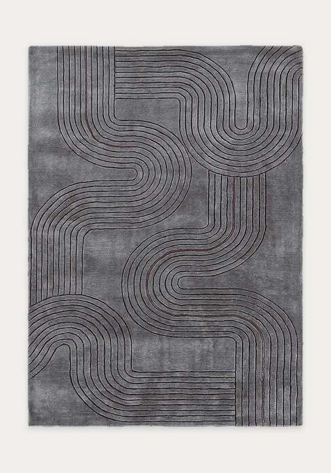 100% Wool Handmade Grey Rug | Mid Century Modern Swirls Carpet With Cotton Backing For Living Room | Bedroom