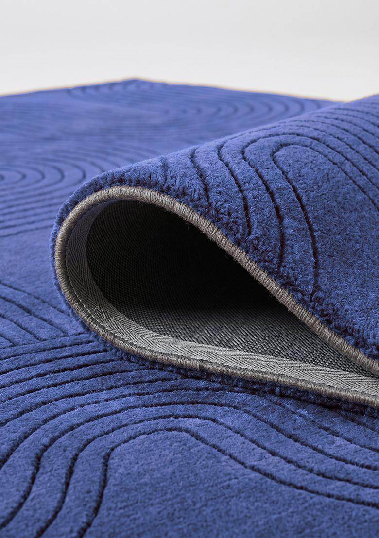 Saffron Rugs Hand Tufted Royal Blue Swirls Mid-Century Modern Rectangular Wool Area Rug - Indya
