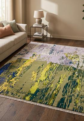 Saffron Rugs Hand Tufted Olive Green Moire Contemporary Rectangular Wool Area Rug