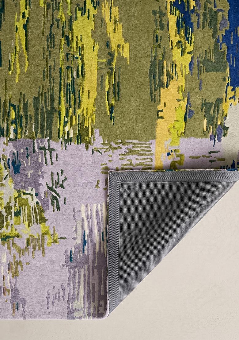 Saffron Rugs Hand Tufted Olive Green Moire Contemporary Rectangular Wool Area Rug - Indya