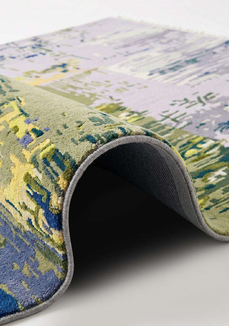 Saffron Rugs Hand-Tufted 100% Wool Area Rug | Olive Green Rectangular Rug | Cotton Backing | Contemporary Moire Home Decor Carpet for Living Room Bedroom - Indya