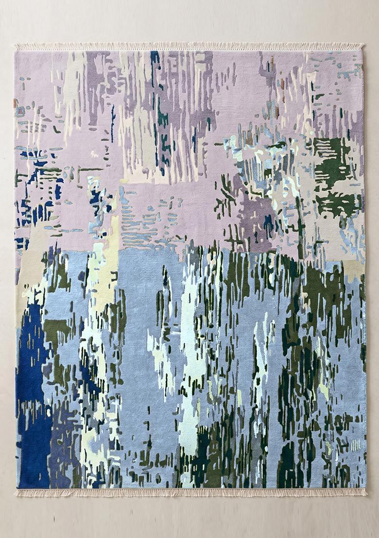 Saffron Rugs Hand Tufted Pastel Blue Moire Contemporary Rectangular Wool Area Rug - Indya