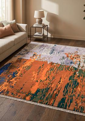 Saffron Rugs Hand Tufted Burnt Orange Moire Contemporary Rectangular Wool Area Rug