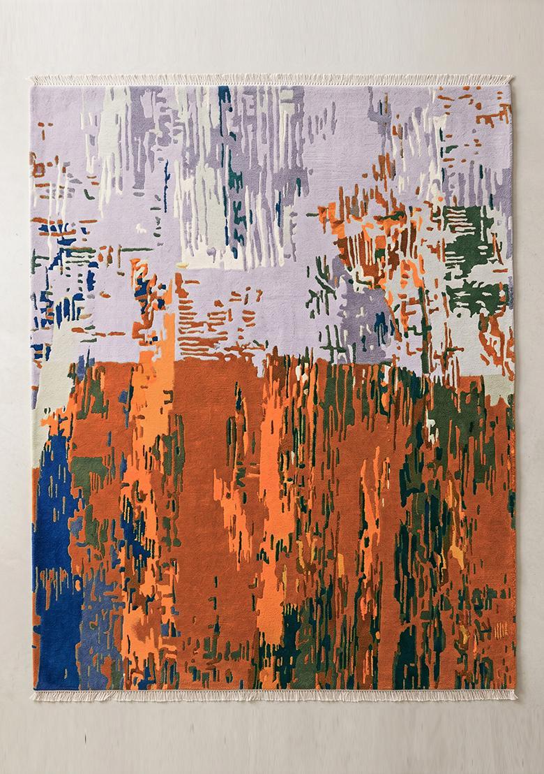 Saffron Rugs Hand Tufted Burnt Orange Moire Contemporary Rectangular Wool Area Rug - Indya