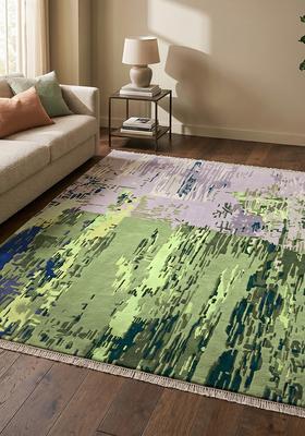 Saffron Rugs Hand Tufted Sage Green Moire Contemporary Rectangular Wool Area Rug