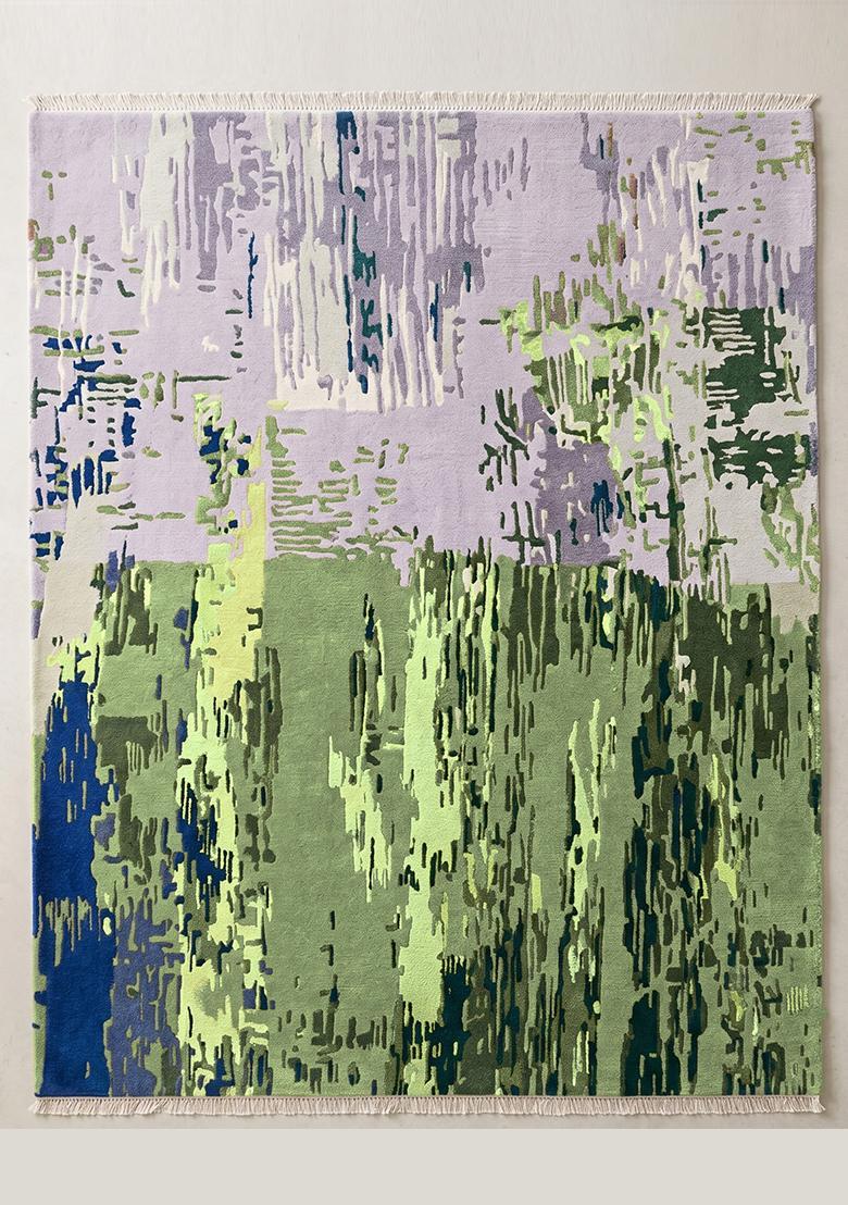 Saffron Rugs Hand Tufted Sage Green Moire Contemporary Rectangular Wool Area Rug - Indya