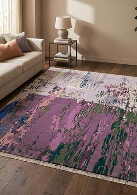 Saffron Rugs Hand Tufted Orchid Purple Moire Contemporary Rectangular Wool Area Rug
