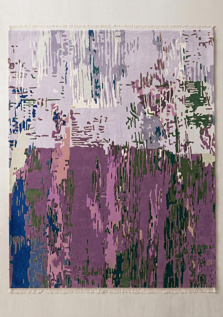 Saffron Rugs Hand Tufted Orchid Purple Moire Contemporary Rectangular Wool Area Rug - Indya