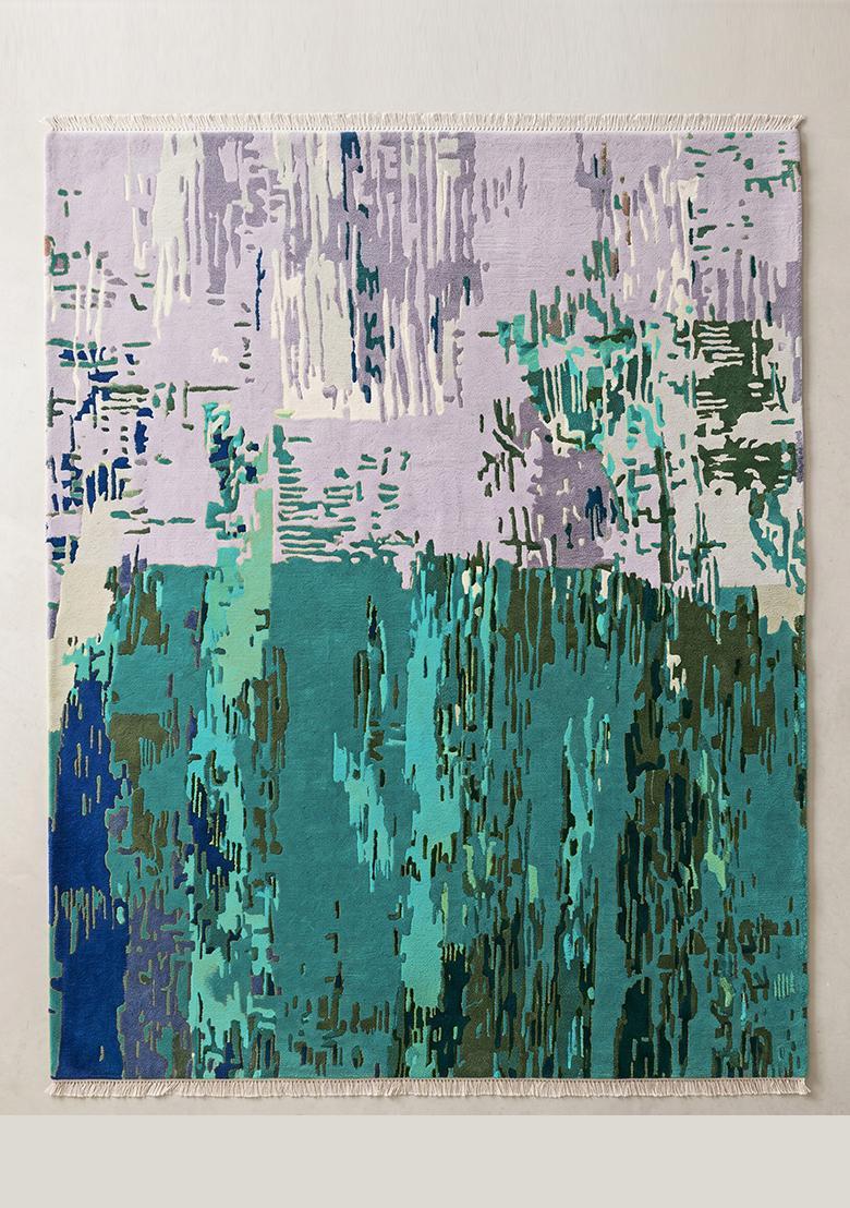 Saffron Rugs Hand Tufted Teal Blue Moire Contemporary Rectangular Wool Area Rug - Indya