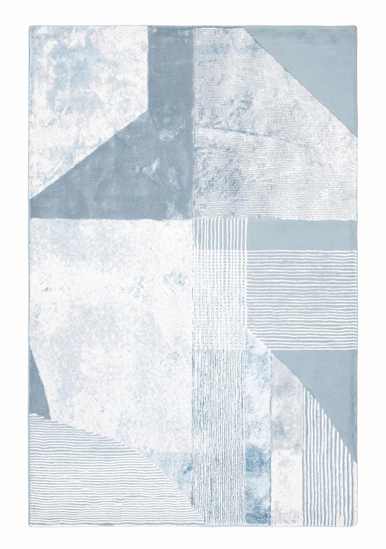 Saffron Rugs Hand Tufted Ice Blue Geometric Contemporary Rectangular Wool Area Rug - Indya