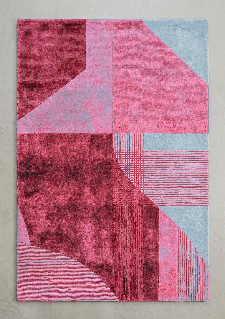 Saffron Rugs Hand Tufted Neon Pink Geometric Contemporary Rectangular Wool Area Rug - Indya