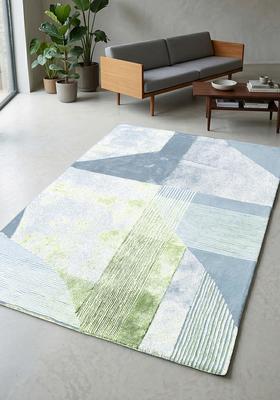 Saffron Rugs Hand Tufted Sage Green Geometric Contemporary Rectangular Wool Area Rug