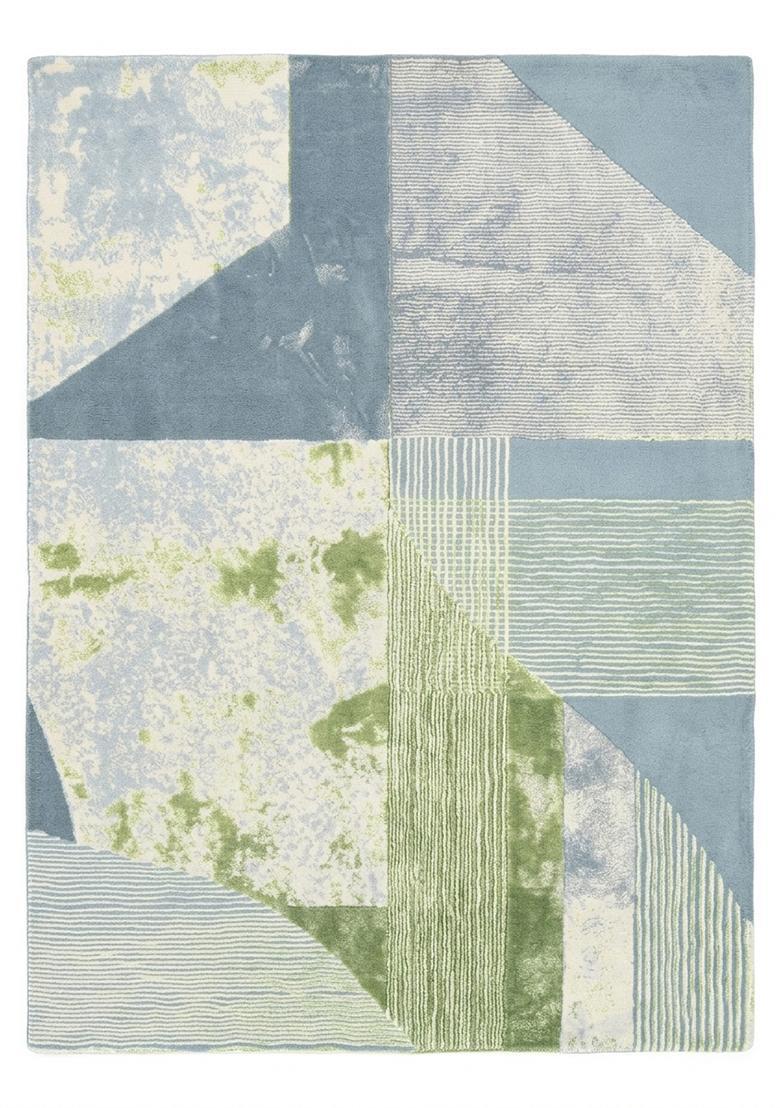 Saffron Rugs Hand Tufted Sage Green Geometric Contemporary Rectangular Wool Area Rug - Indya