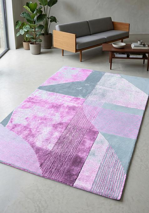 Saffron Rugs Hand Tufted Orchid Purple Geometric Contemporary Rectangular Wool Area Rug