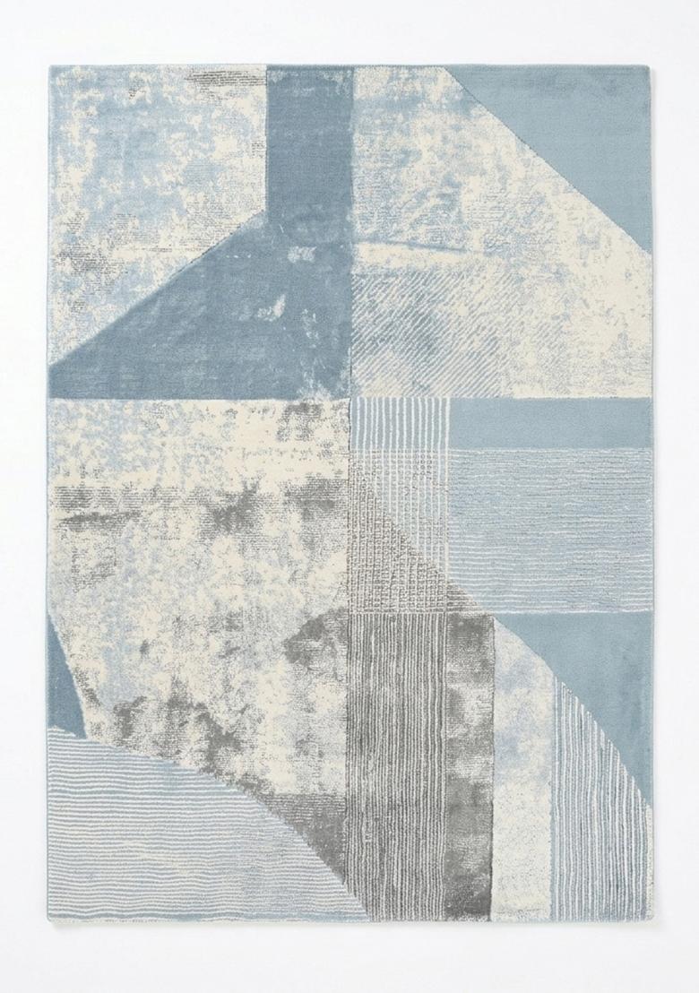 Saffron Rugs Hand Tufted Mist Blue Geometric Contemporary Rectangular Wool Area Rug - Indya