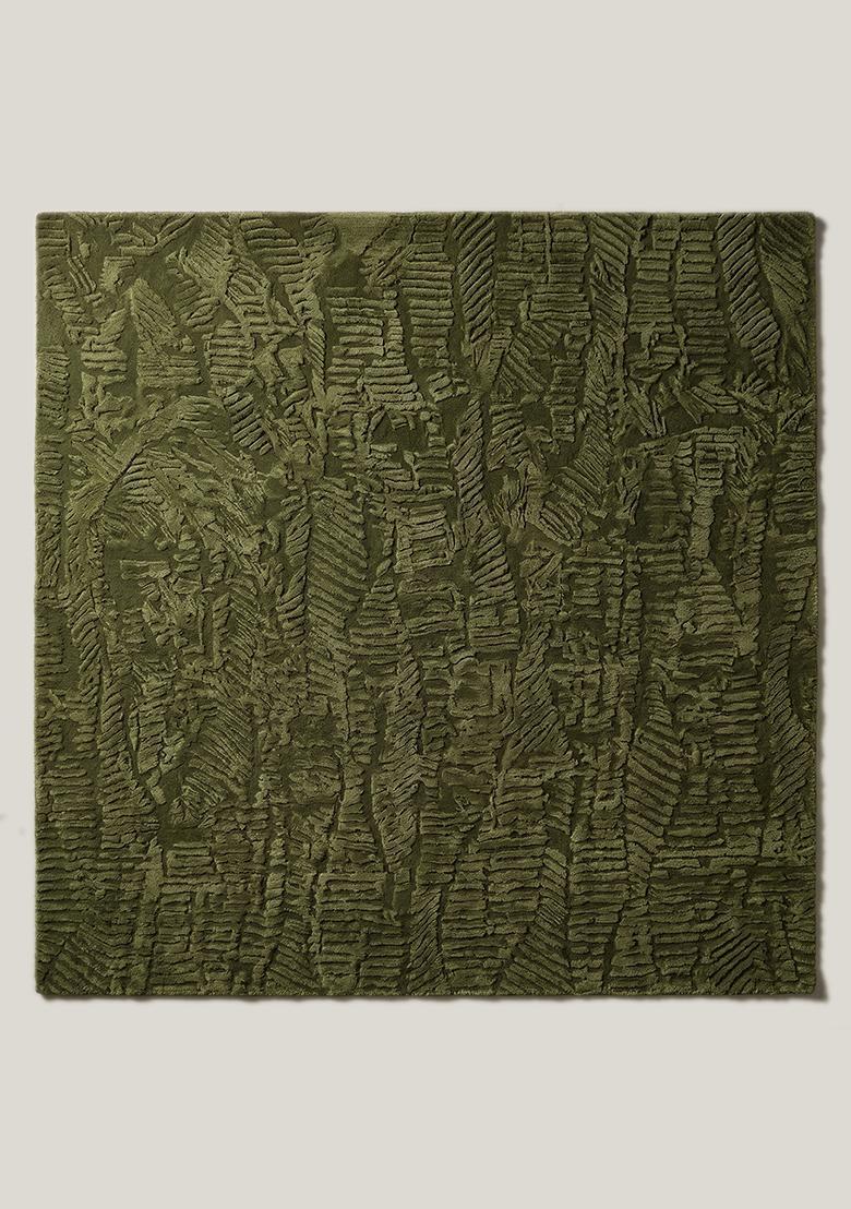 Saffron Rugs Hand Tufted Olive Green Leaf Contemporary Square Wool Area Rug - Indya