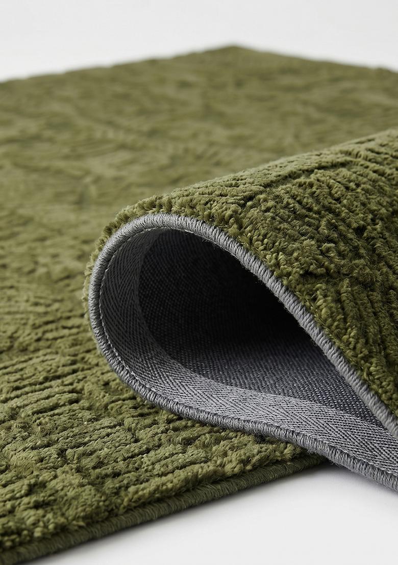 Saffron Rugs Hand Tufted Olive Green Leaf Contemporary Square Wool Area Rug - Indya