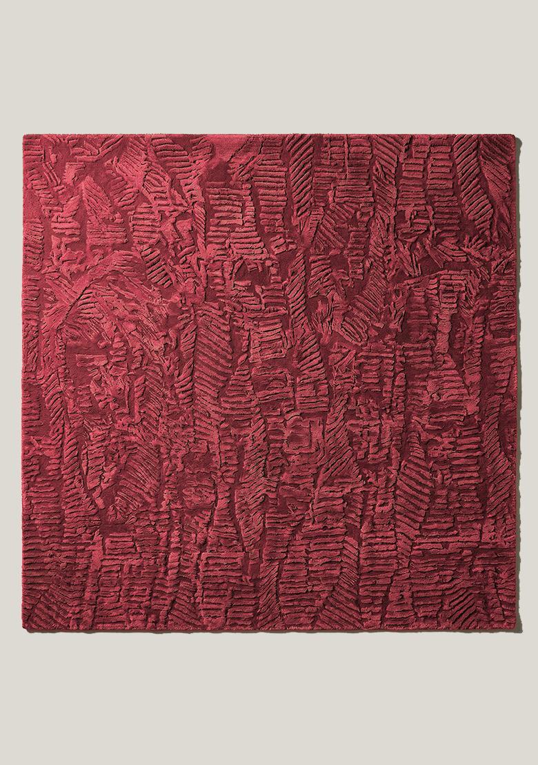 Saffron Rugs Hand Tufted Crimson Red Leaf Contemporary Square Wool Area Rug - Indya