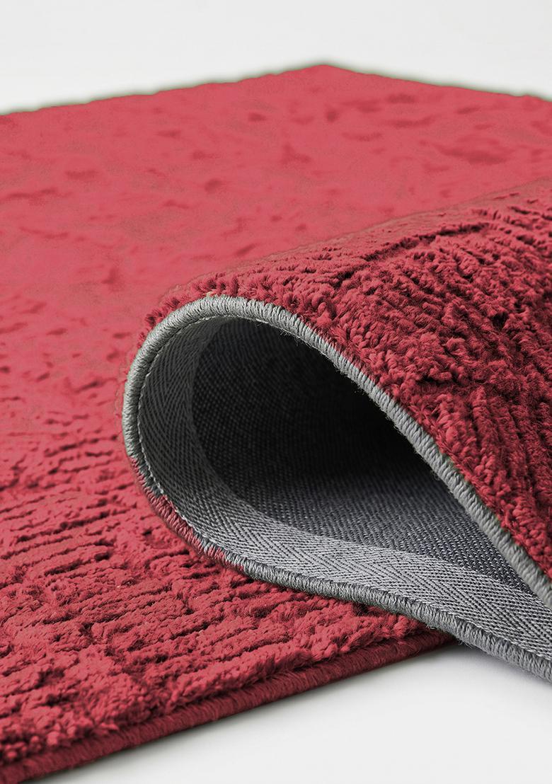 Saffron Rugs Hand Tufted Crimson Red Leaf Contemporary Square Wool Area Rug - Indya