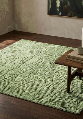 Saffron Rugs Hand Tufted Sage Green Leaf Contemporary Square Wool Area Rug