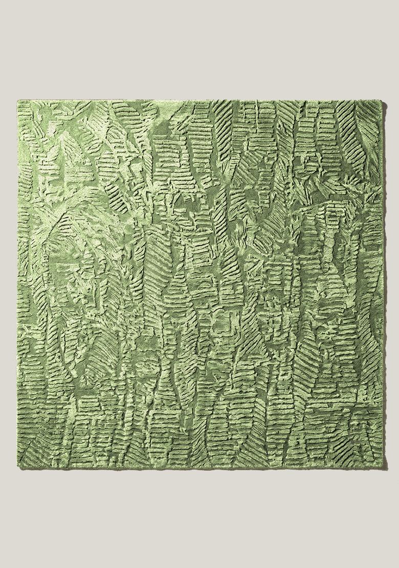 Saffron Rugs Hand Tufted Sage Green Leaf Contemporary Square Wool Area Rug - Indya