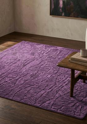 Saffron Rugs Hand Tufted Orchid Purple Leaf Contemporary Square Wool Area Rug