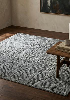 Saffron Rugs Hand Tufted Grey Leaf Contemporary Square Wool Area Rug