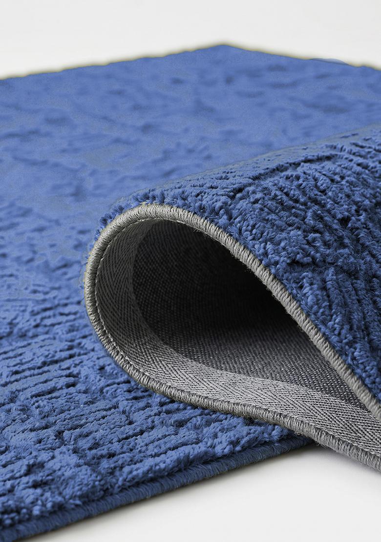 Saffron Rugs Hand Tufted Prussian Blue Leaf Contemporary Square Wool Area Rug - Indya