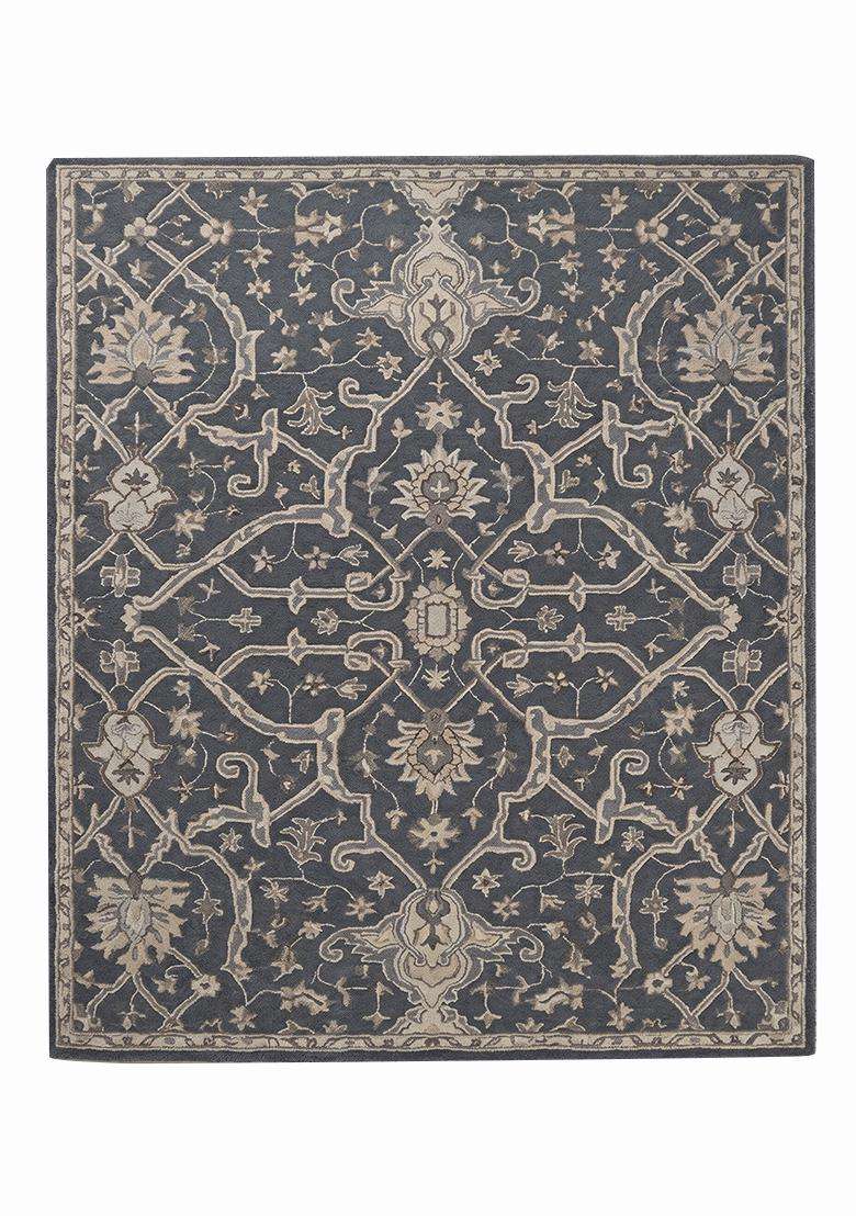 Saffron Rugs Hand Tufted Stone Grey Trellis Oriental Rectangular Wool Area Rug - Indya