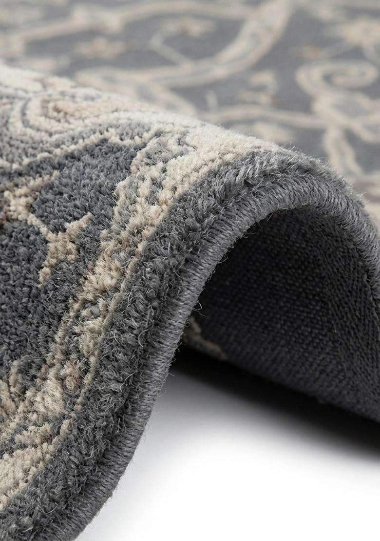Saffron Rugs Hand Tufted Stone Grey Trellis Oriental Rectangular Wool Area Rug - Indya